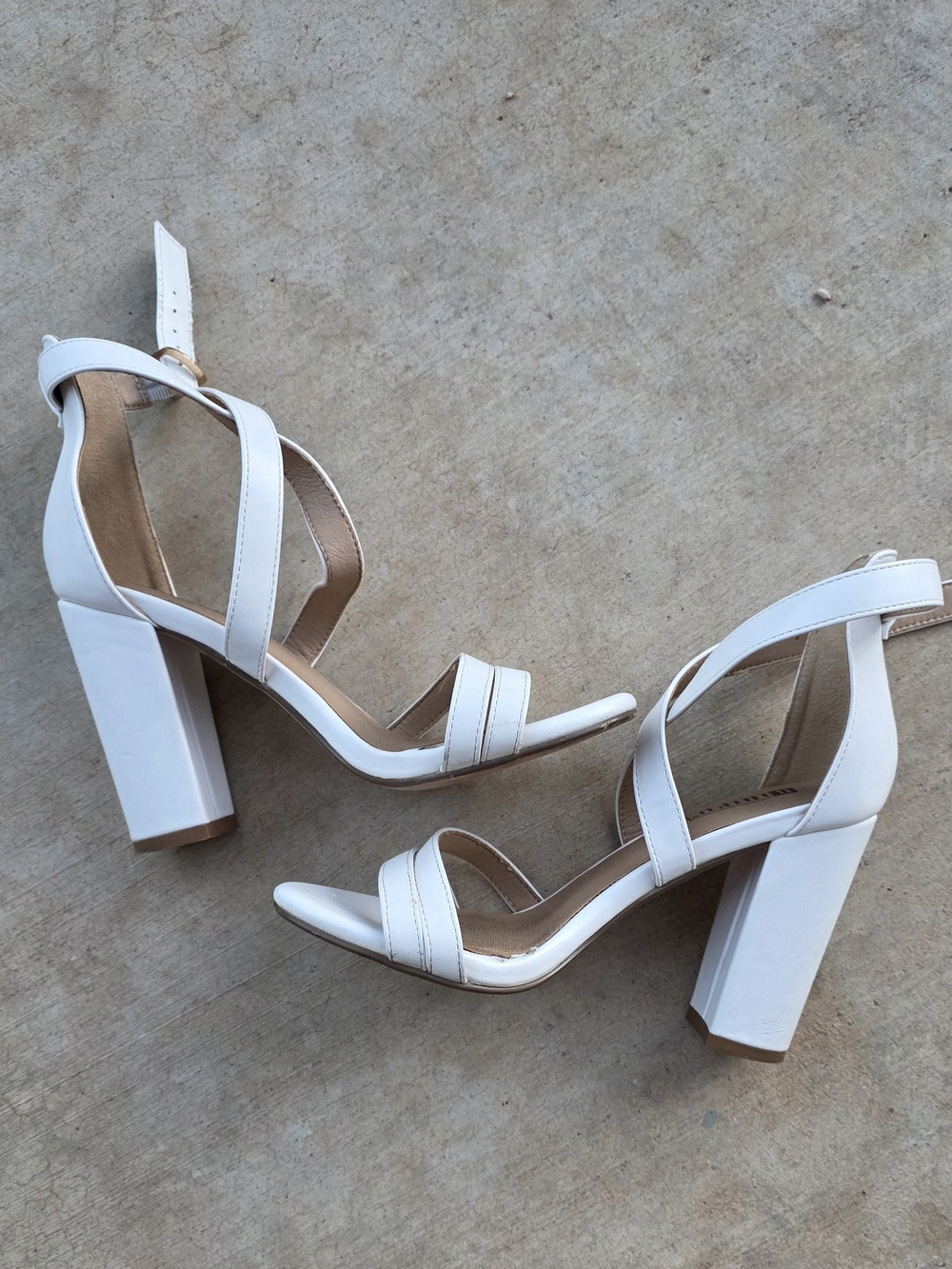 White Block Heel Strappy Sandals - Women's